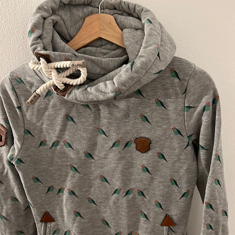 Gray Bird Patterned Women's Hoodie By Naketano XS